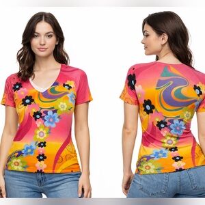 Women’s Michelle Nicole top thick cotton and beautiful beaded flowers size Small